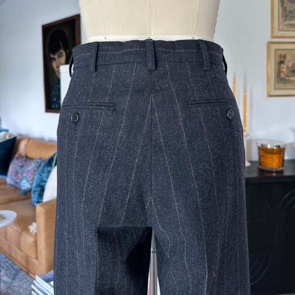 Vintage 90’s DKNY Pinstriped Wool High Waist Straight Leg Trousers - Picture 11 of 16
